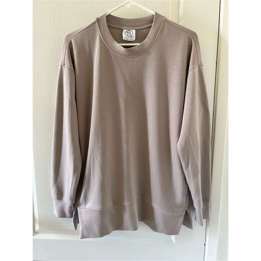 Sage Collective Oversized Lightweight Sweatshirt XS Taupe Athleisure Workout
